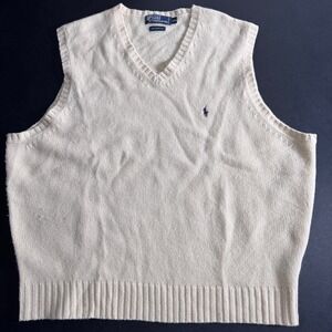 Polo Ralph Lauren Mens XXL Sweater Vest Cream V-Neck 100% Lambswool